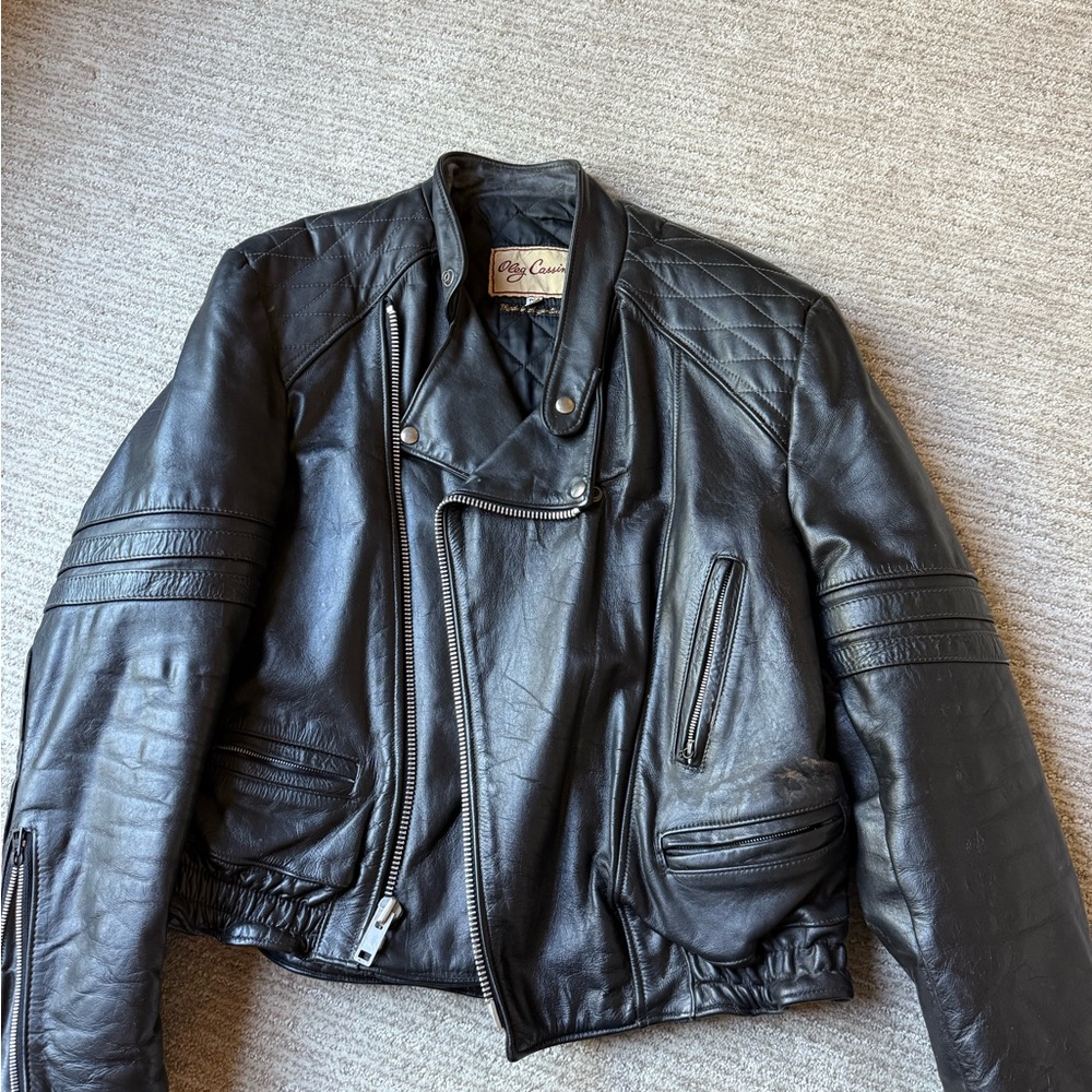 Oleg Cassini Black Bomber Jacket Genuine Leather